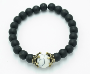 Lavastein Perlen Armband mit weißem Naturstein